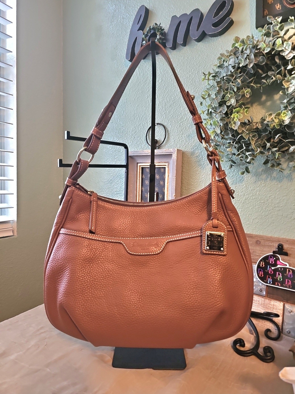 Dooney & Bourke Pebbled Leather Hobo in Cognac Brown